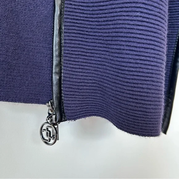 Chico's Navy Knit Open-Front Poncho with Black Trim - Picture 3 of 8